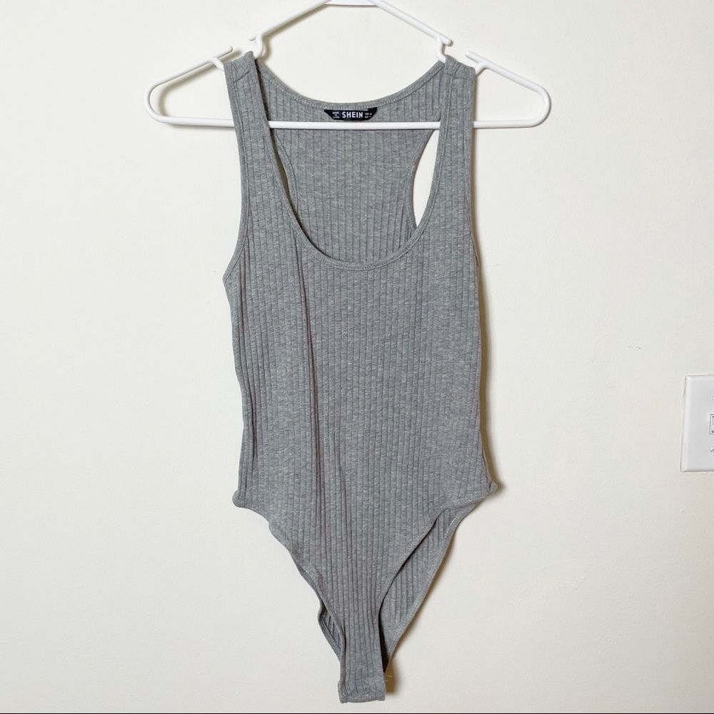 Shein Gray Ribbed Sleeveless Tank Racerback Bodysuit